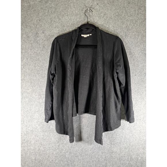 Chico's Sweater Women Large Black Linen Blend Long Sleeve Cardigan Natural - Picture 1 of 7